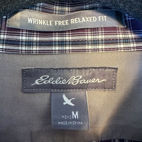 NWOT Eddie Bauer Mens Wrinkle Free Relaxed Fit Plaid Button-Down Shirt M - Picture 3 of 9